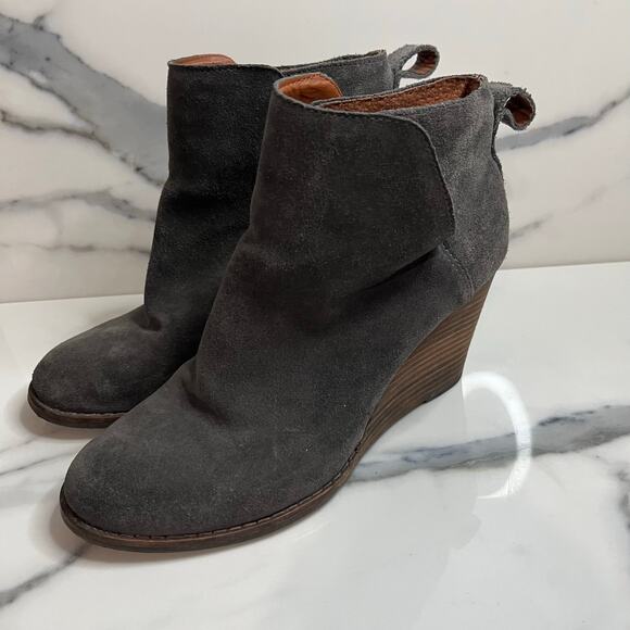 Lucky Brand | Minimalist Women's Gray Leather Yezzah Wedge Boot Sz 7 - Picture 3 of 8
